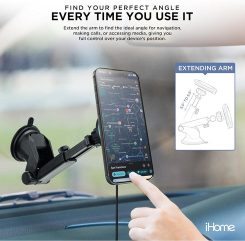 iHome 3-in-1 15W Magnetic Wireless Charging, Flexible Mount for Vent, Dash & Windshield, Fast Charge