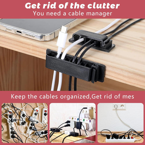 Cable Management Clips, 20 Pcs Black Self-Adhesive Wire Organizers for TV PC Ethernet Cable Under Desk