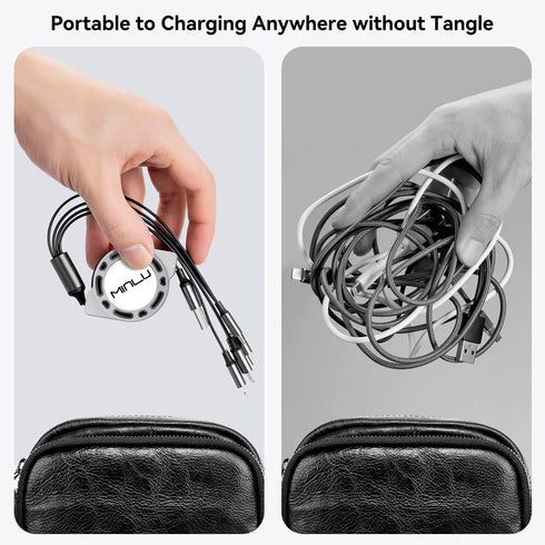 Multi Charging Cable 4A, 2Pack 4Ft Retractable 4 in 1 USB Cable with Type C/Micro USB Ports