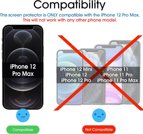 amFilm Glass Screen Protector Compatible for iPhone 12 Pro Max 6.7" Display, 2020, with Easy Installation Tray, Tempered Glass, 3 Pack