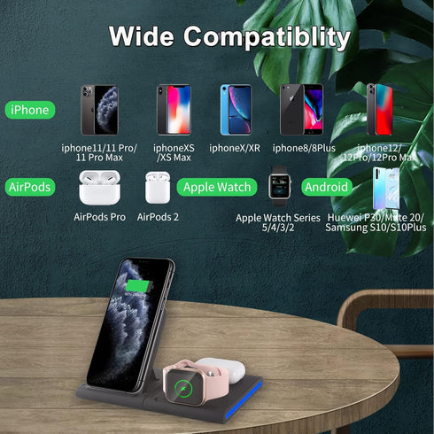 Portable Fast Wireless Charger, 4 in 1 Qi Fast Charging Station, Detachable Wireless Charger for iPhone 13/12/12