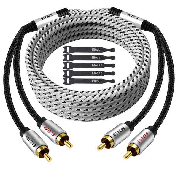 Premium RCA Cable 50 Ft, 2 RCA Male to 2 RCA Male Stereo Audio Cable, Gold Plated, for Home Theater