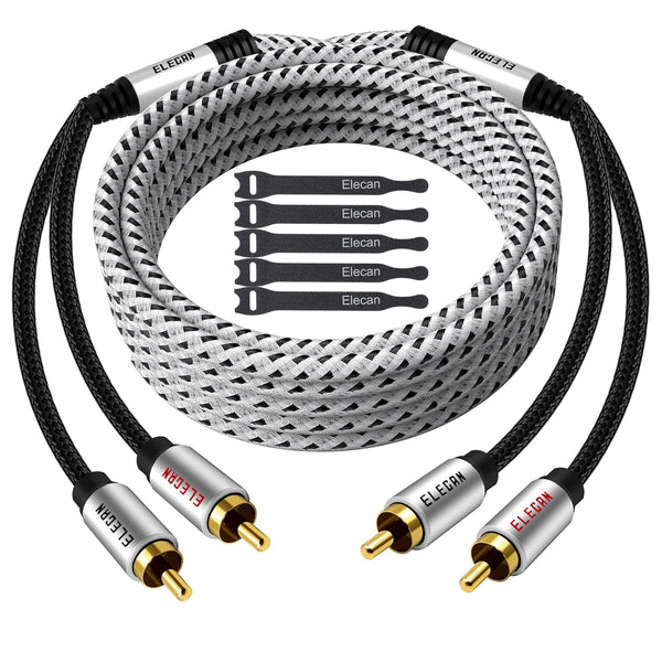 Elecan 100 Ft Premium RCA Cable (Hi-Fi Sound-16 AWG-Shielded) 2 RCA Male to 2 RCA Male, Gold Plated-Aluminum Alloy Shell