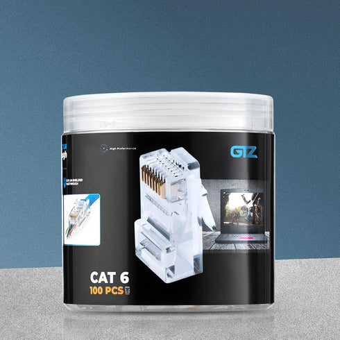 GTZ 100-Pack RJ45 Cat6 Pass Through Connectors - EZ to Crimp Modular Plug for Solid or Stranded UTP Network Cable - Male Ethernet Connector End