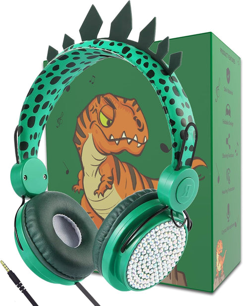 Kids Headphones, Dinosaurs Wired Headsets for Boys & Girls, Built-in Mic & On/Over Ear HD Stereo for Online