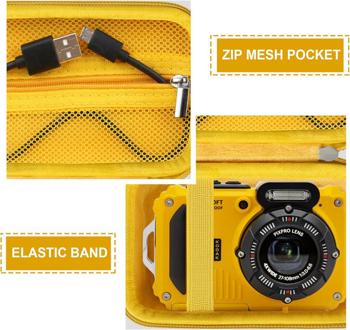 Hard Protective Case for Kodak PIXPRO WPZ2 Waterproof Digital Camera, Travel Case with Zipper Mesh Pocket (Yellow)