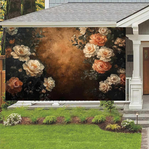 Drgilau 7X5ft Brown-2 Vintage Floral Photography Backdrop, Retro Oil Painting Flowers Photography Backdrop Abstract