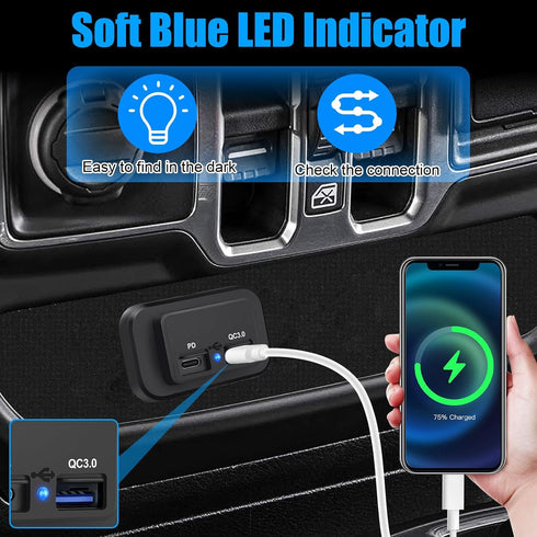 12V USB Outlet for RV Marine Motorcycle Truck Golf Cart, Quick Charge 3.0 USB-A & USBC Port