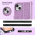 ULAK iPhone 13 Wallet Case for Women, Premium PU Leather Flip Cover with Card Holder, Kickstand - Purple Glitter