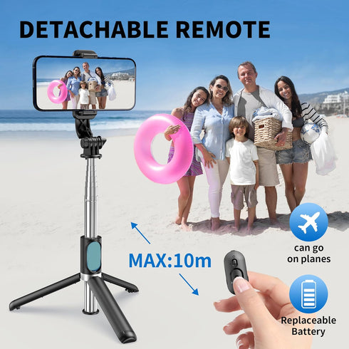 Selfie Stick Tripod, All in One Extendable & Portable Selfie Stick with Wireless Remote Compatible with iPhone 14 13 12