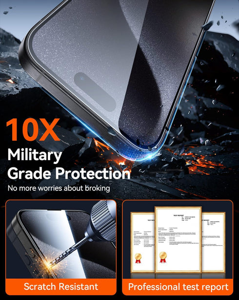 MRGLAS iPhone 15 Pro Max Privacy Screen Protector 4-Pack | 10X Military Grade, 9H Shatterproof, Auto-Alignment,