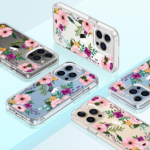 GiiKa for iPhone 13 Pro Case with Screen Protector, 6.1 inch Clear Full Body Shockproof Floral Hard Case for Girls Women