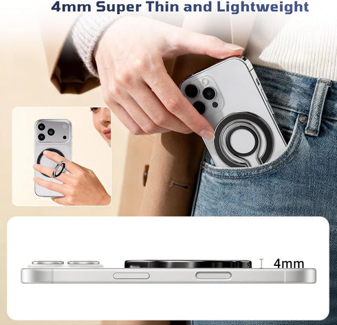 FiKavi Slim Magnetic Phone Ring Holder for Magsafe, Lightweight Phone Finger Snap Grip Kickstand Accessories Compatible
