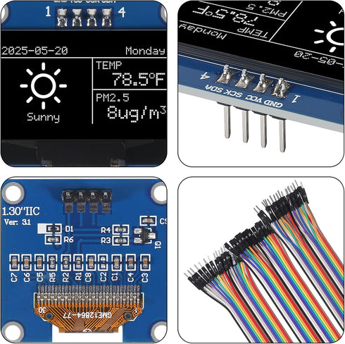 AITRIP 3PCS 1.3 Inch I2C 128x64 SH1106 IIC OLED Display Module Pixel Screen Module with Breadboard Jumper Wires M/F M/M