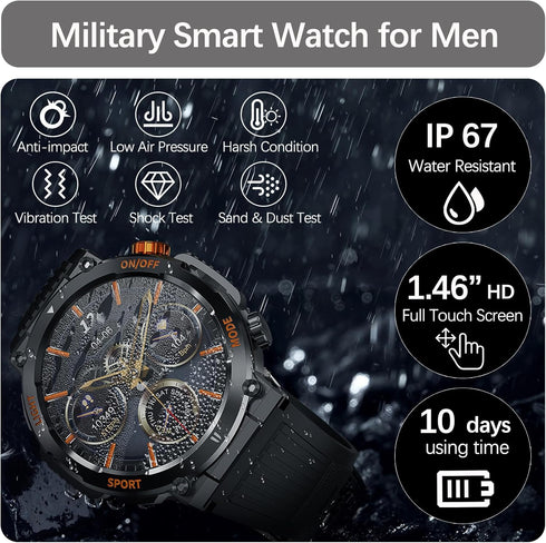 Military Smart Watch for Men, Outdoor Waterproof Tactical Sports, Answer/Make Call, Heart Rate Sleep Monitor