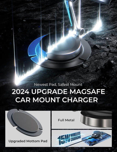 LISEN Adjustable 15W Ultra Magnetic Car Charger Kit for Magsafe, Foldable Wireless Charger with 38W Car Charger for