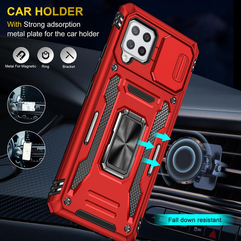 Samsung Galaxy A42 5G Case with Slide Camera Cover, Military Grade Shockproof Armor Heavy Duty Case - Red