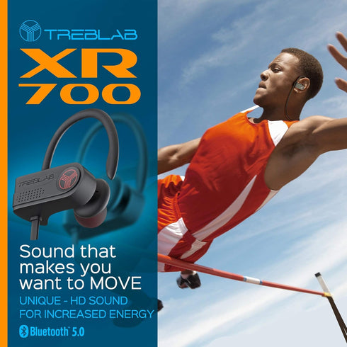 TREBLAB XR700 Wireless Sports Earbuds, Bluetooth 5.0, IPX7 Waterproof, Noise Cancelling, Adjustable Earhooks