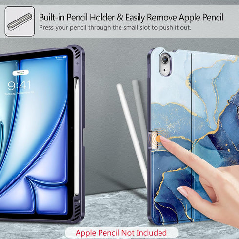 Fintie Keyboard Case for iPad Air 11-inch M2 (2024) - Ocean Marble Soft TPU Back Cover with Magnetically Detachable