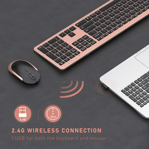 seenda Rechargeable Wireless Keyboard Mouse Combo - Full Size Cordless Keyboard & Mouse with Built-in Lithium Battery