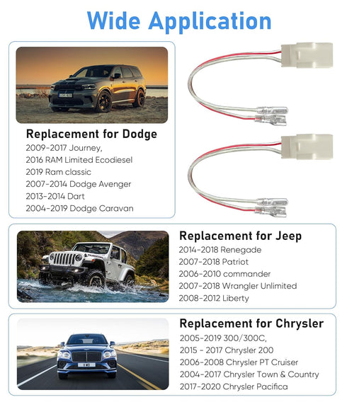 Car Front Rear Door Speaker Wiring Harness Connector Plug Replacement for 2002-2020 Jeep Wrangler JK, Chrysler,Dodge Vehicles,Install Aftermarket 72-6514 Speaker Wire Adapter Cable,4PCS