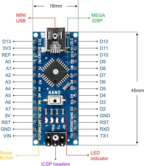 Nano V3.0 ATmega328P 5V 16M Micro-Controller Board, Compatible with Arduino IDE (Nano x 3 with USB Cable)