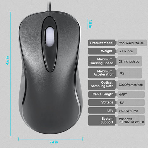 Mofkirg 3-Button 1000 (1) Classic Wired Office Mouse Ergonomic USB Optical DPI Comfortable Durable for Windows Mac