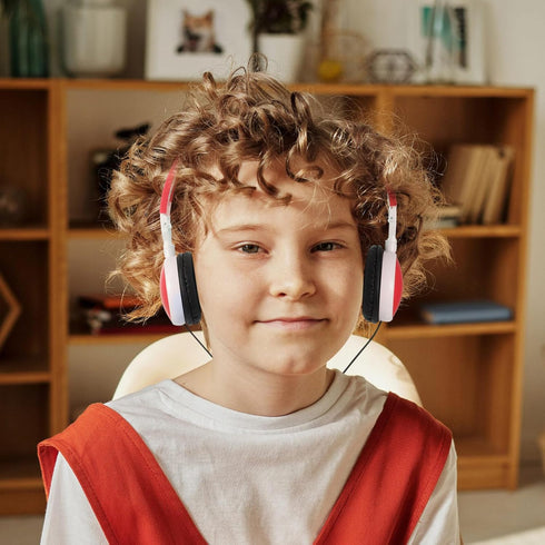 Stereo Headphones Wired, 1pc Red Foldable Earphones for Laptop, Head-Mounted Earmuffs for Boys Girls Travel