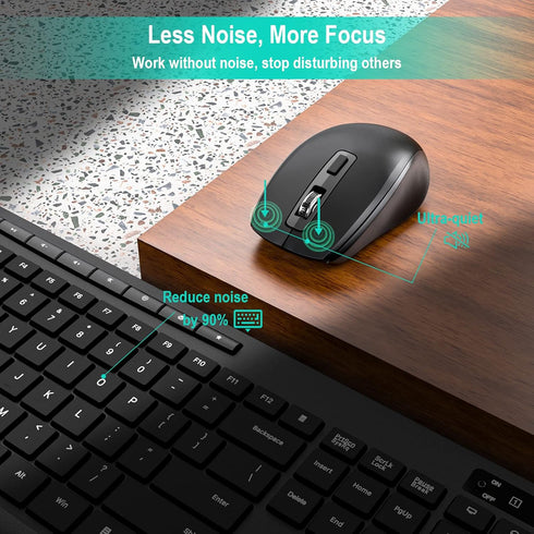 Wireless Keyboard and Mouse Combo, EarlyLit 2.4G Full-Sized Ergonomic Keyboard Mouse for Computer