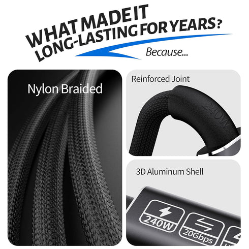 USB Type C Data Cable 10ft, Extra Long USB 3.2 to USB C Video and Power 4k Support, Compatible with MacBook