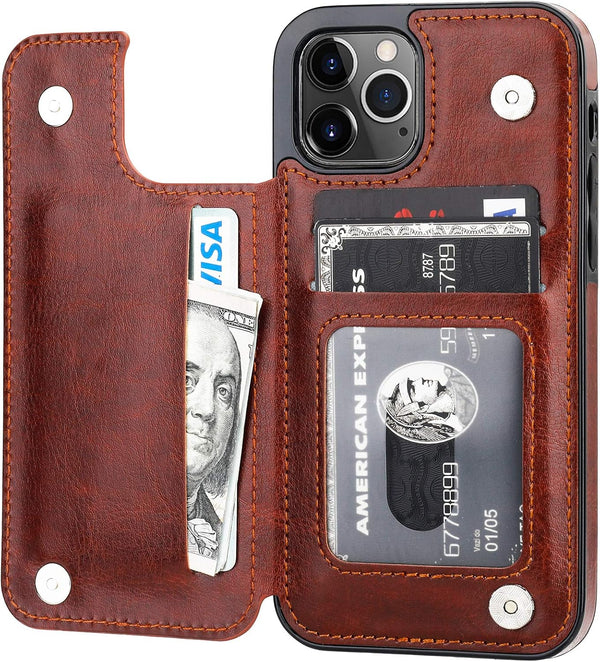 ONETOP Wallet Case for iPhone 12 Pro, PU Leather Kickstand Card Holder, Double Magnetic Clasp Cover 6.1 Inch