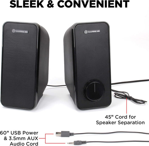 GOgroove Computer Speakers for Desktop and Laptop - USB Speakers with Loud 2-Way Drivers, Built-in Headphone & AUX