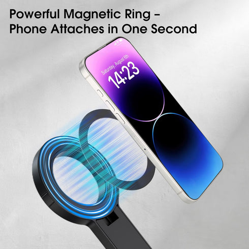 MQOUNY Tripod,76" Magsafe,360Rotatable Magnetic Phone Auto-Open Phone Stand with Metal Ring & Rechargable