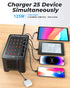 USB Charging Station, 25 Port 125W (25A), Travel Desktop Rapid Charger, Multi Ports Fast Charging Station for Devices