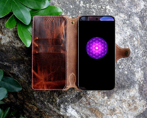 Yogurt 9 9 Case for Google Pixel Pro XL, Genuine Leather Wallet Cover for Pixel Pro XL, Handmade Dark Brown