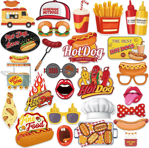 BOBYIYI 25pcs Hotdog Photo Props Hot Dog Party Decorations Hot Dog Bar Fiesta