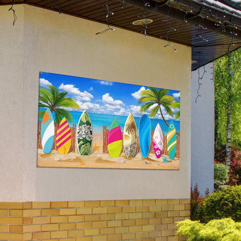 Blulu Tropical Beach Party Decorations Banner, 72.8 x 43.3 Inch Surfboard Backdrop for Luau Photography Birthday Tiki