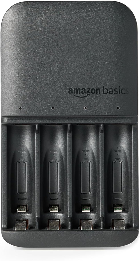 Amazon Basics 4-Bay 4 Count, Battery Charger for AA & AAA Rechargeable Batteries with Pre-Charged AA NiMh Batteries
