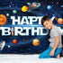 Sumind Space Happy Birthday Decorations, Astronaut Rocket Backdrop Banner for Kids Boys Party, 72.8 x 43.3 Inches