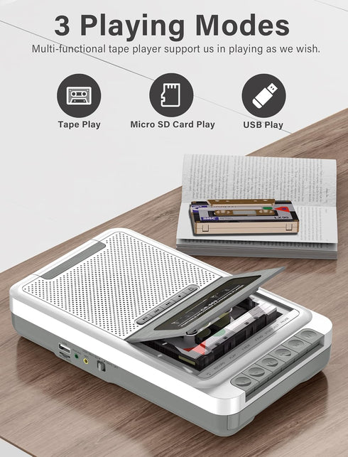 Gracioso Cassette Cassettes/USB/SD Cassette MP3 Cassette Player Recorder Converter,Record to Card via Mic, Portable