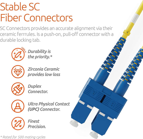 BEYONDTECH LC to SC Fiber Patch Cable, Single Mode Duplex, 3m (9.84ft), Compatible with OS1 - OS2