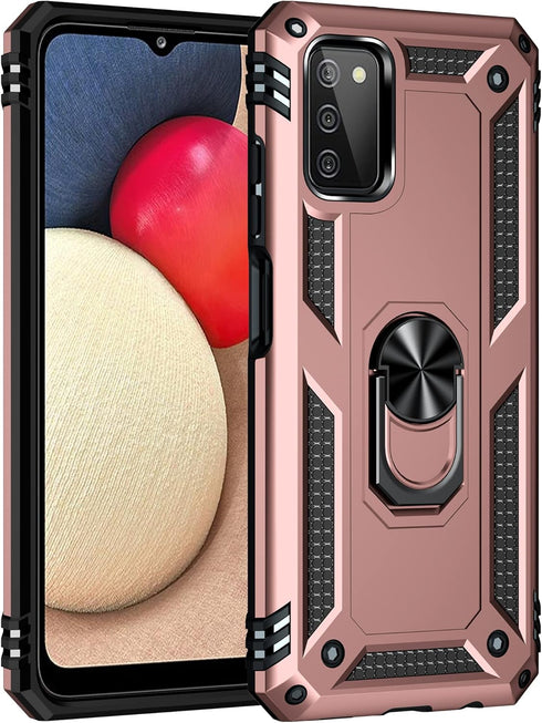 Military Grade Drop Impact Samsung Galaxy A03S Case - 360 Metal Rotating Ring Kickstand Holder Heavy Duty Case