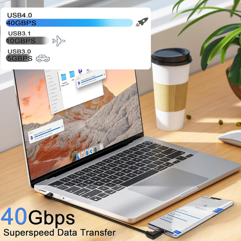90 Degree USB 4.0 Cable, Right Angled USB C to USB C Extension Cable, 240W Fast Charging for Mobile Devices