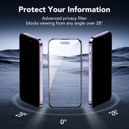 ESR 3 Pack Privacy Screen Protector for iPhone 14 Pro, Anti-spy Tempered Glass, Micro-curved Edges, Case Friendly