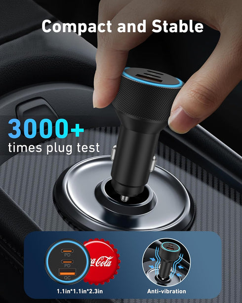 USB C Car Charger, 2Pack 3-Port 67W Dual USB-C & USB-A Fast Charging Adapter for iPhone 15 14 13 12 11 Pro Max, Samsung