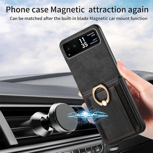 Asuwish Motorola Razr 2023 Case, Card Slot Magnetic Back Case with Ring Holder, Kickstand for Razr 40 Gen 3