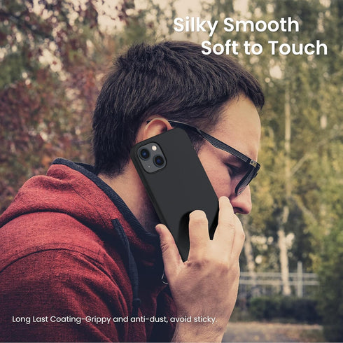 ORNARTO iPhone 13 Case 6.1" - Slim Liquid Silicone, 3 Layers, Full Coverage Soft Gel Rubber - Midnight Color