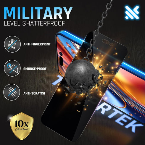 TEMPRTEK+ 2 Pack Privacy Screen for iPhone 14 Pro Max 6.7", 10X Military True 28° Anti Spy, Case Friendly Tempered