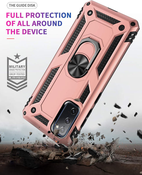 ADDIT Samsung S20 FE Case, Heavy Duty Military Grade with Kickstand Ring & Magnet Car Mount - Rose Gold