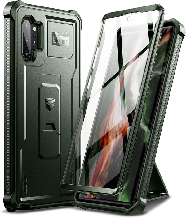 Dexnor Heavy Duty Case for Samsung Galaxy Note 10+ Plus, Army Green, with Built-in Screen Protector & Kickstand.